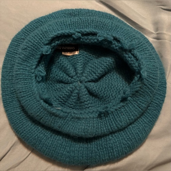 Carolina Amato Angora Wool Blend Beret Hat In Teal Blue - Picture 2 of 6